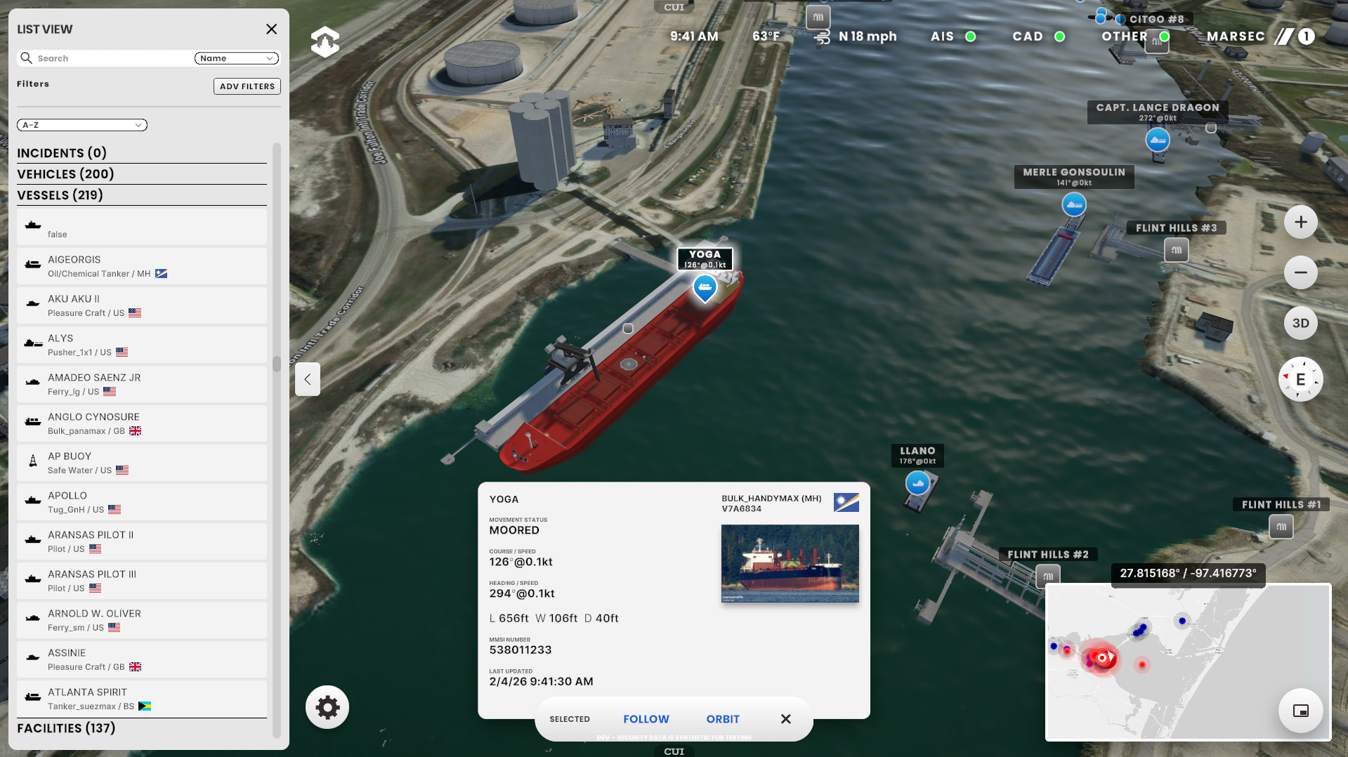 optics p2 vessel with vessel list